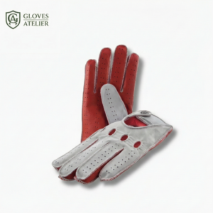 Grey Suede Driving Gloves – Sleek Silver Arrows Design